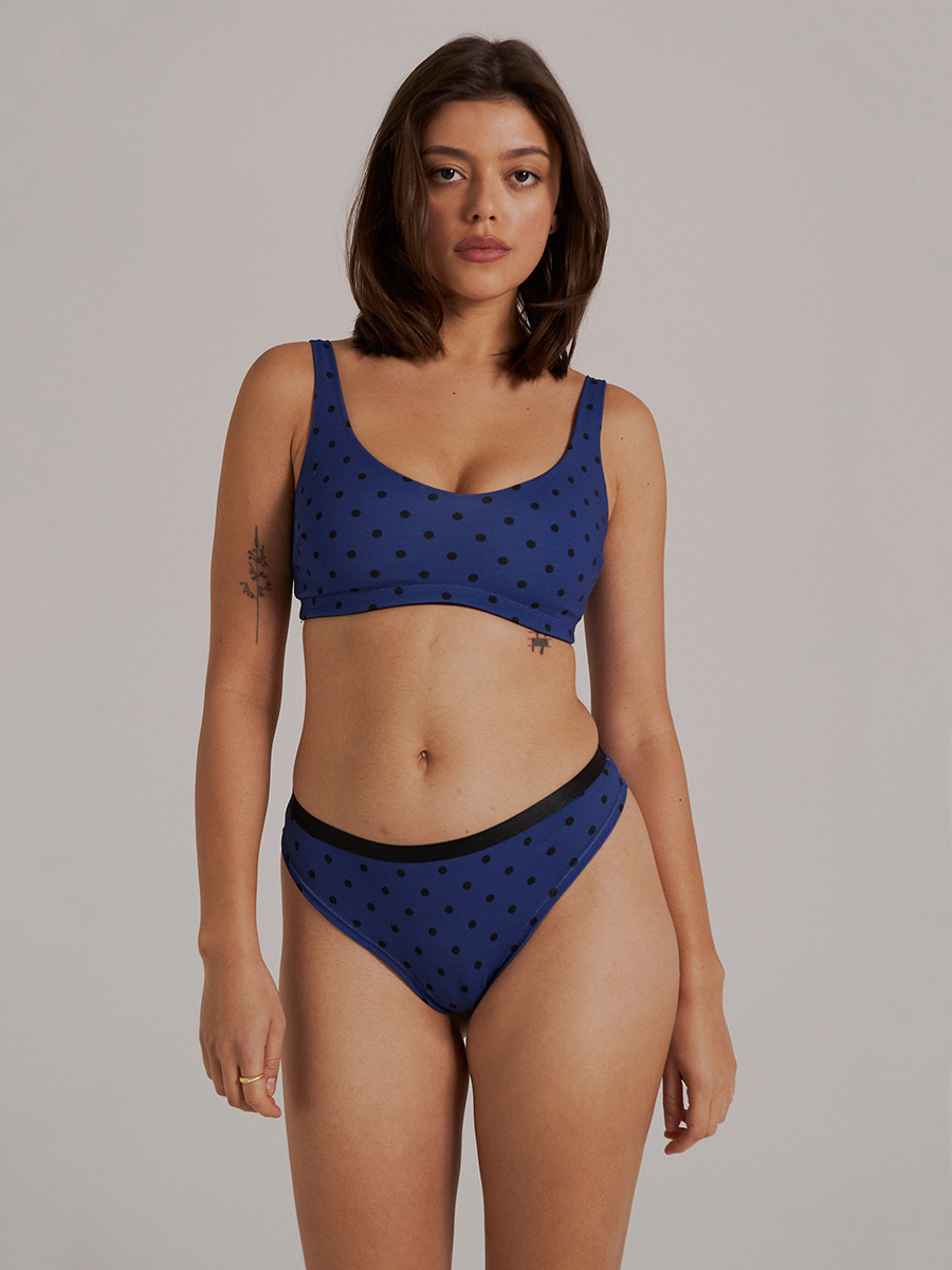 Majtki brazyliany z bawełny organicznej | Polka Dots | Cobalt - Image 2